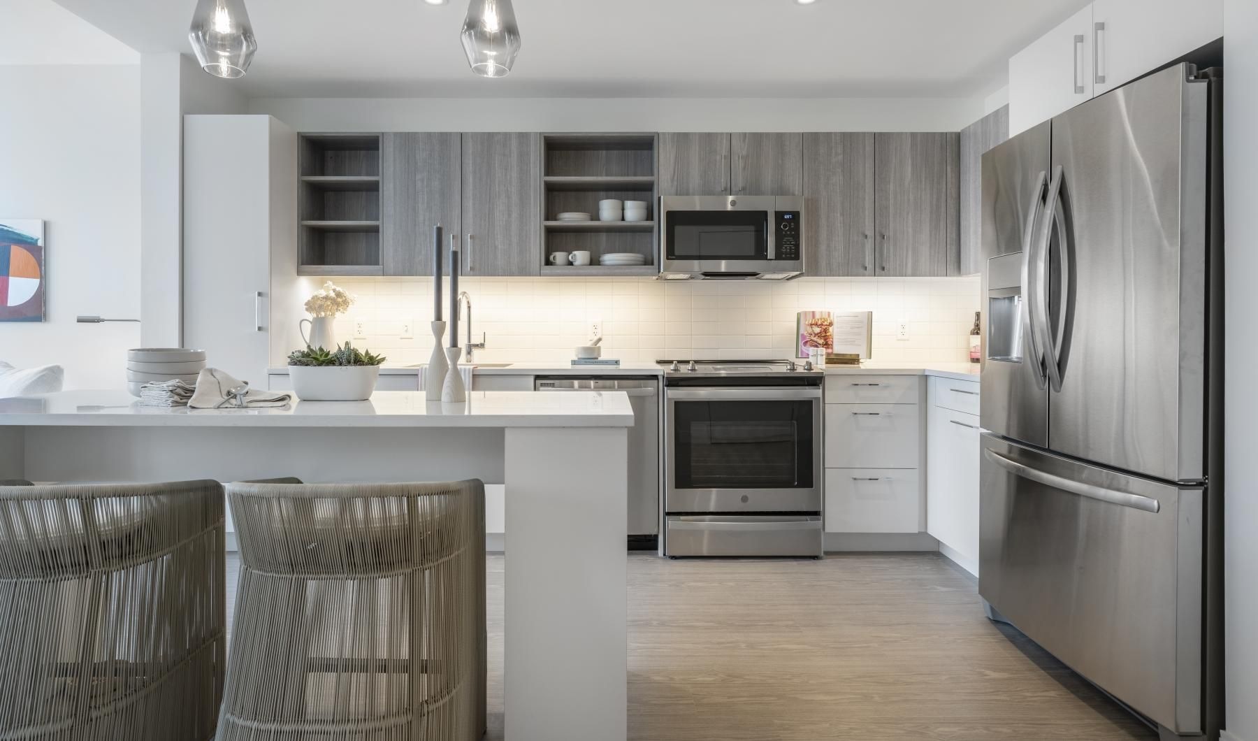 a kitchen with stainless steel appliances