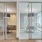a room with glass doors