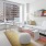 a living room with a white couch and a table